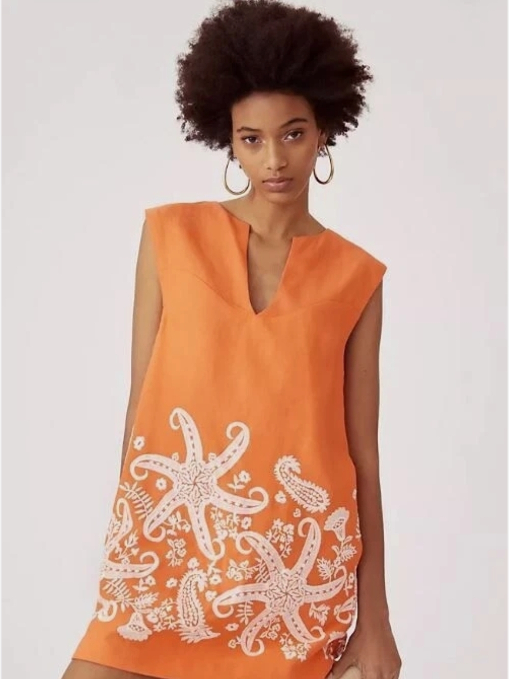 Anthropology V-Neck Shift Dress with White Starfish Embroidery